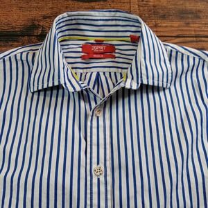 Esprit Long Sleeve Button Up Regular‎ Fit Men's Small Blue White Stripe